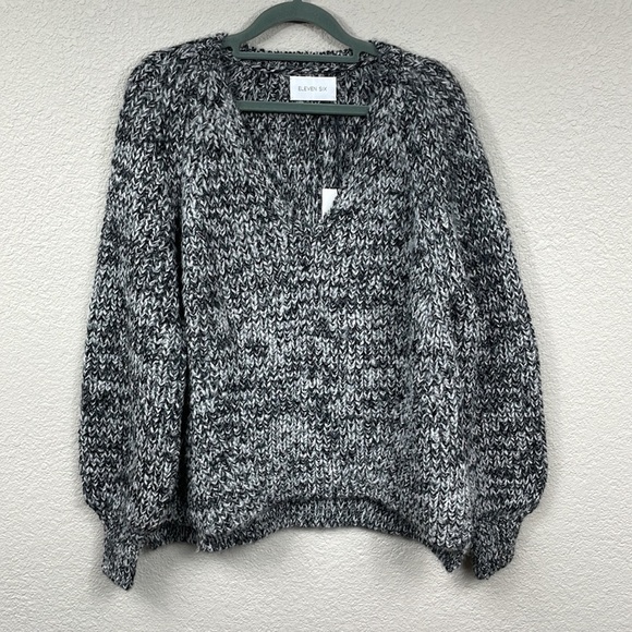 NWT Eleven Six Tess Alpaca Sweater Chunky Knit Salt Pepper Black White Sz M L - Picture 4 of 14